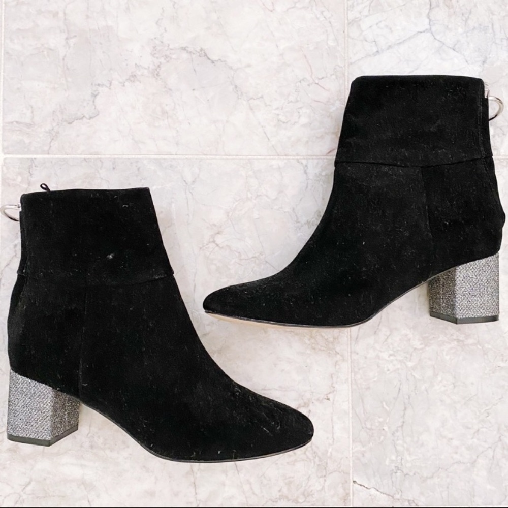 H&M suede black booties with silver glitter block heel 7 - Picture 4 of 9